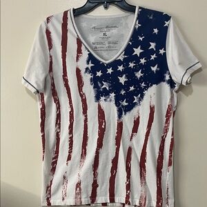 American Flag Brushstroke V-Neck Short Sleeve Tee - XL